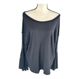 Free People‎ Black Long Mesh Bell Sleeves Ruffled Tunic Top Size Medium